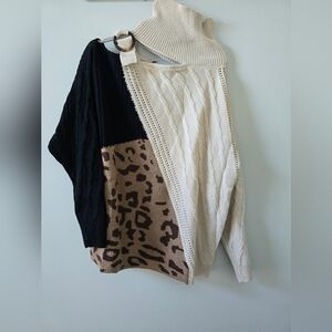 DAVI & DANI Black and Cream Leopard Cardigan